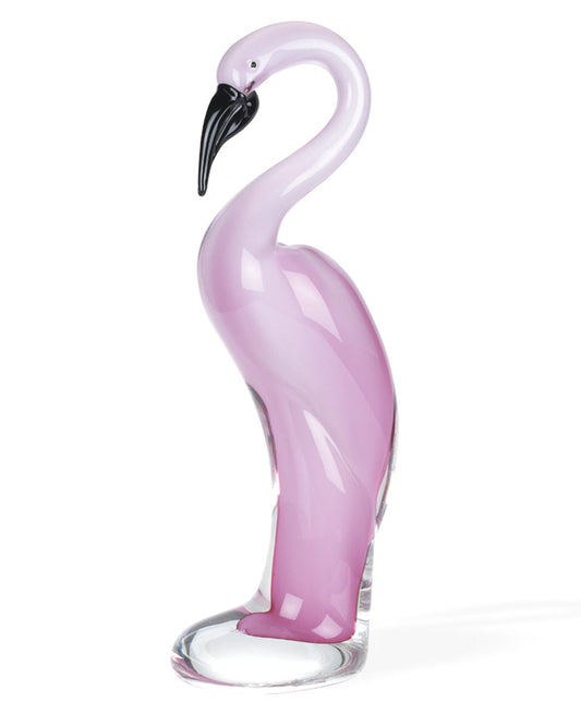 15" Pink Murano Glass Flamingo Figurine Tabletop Sculpture - Homeroots