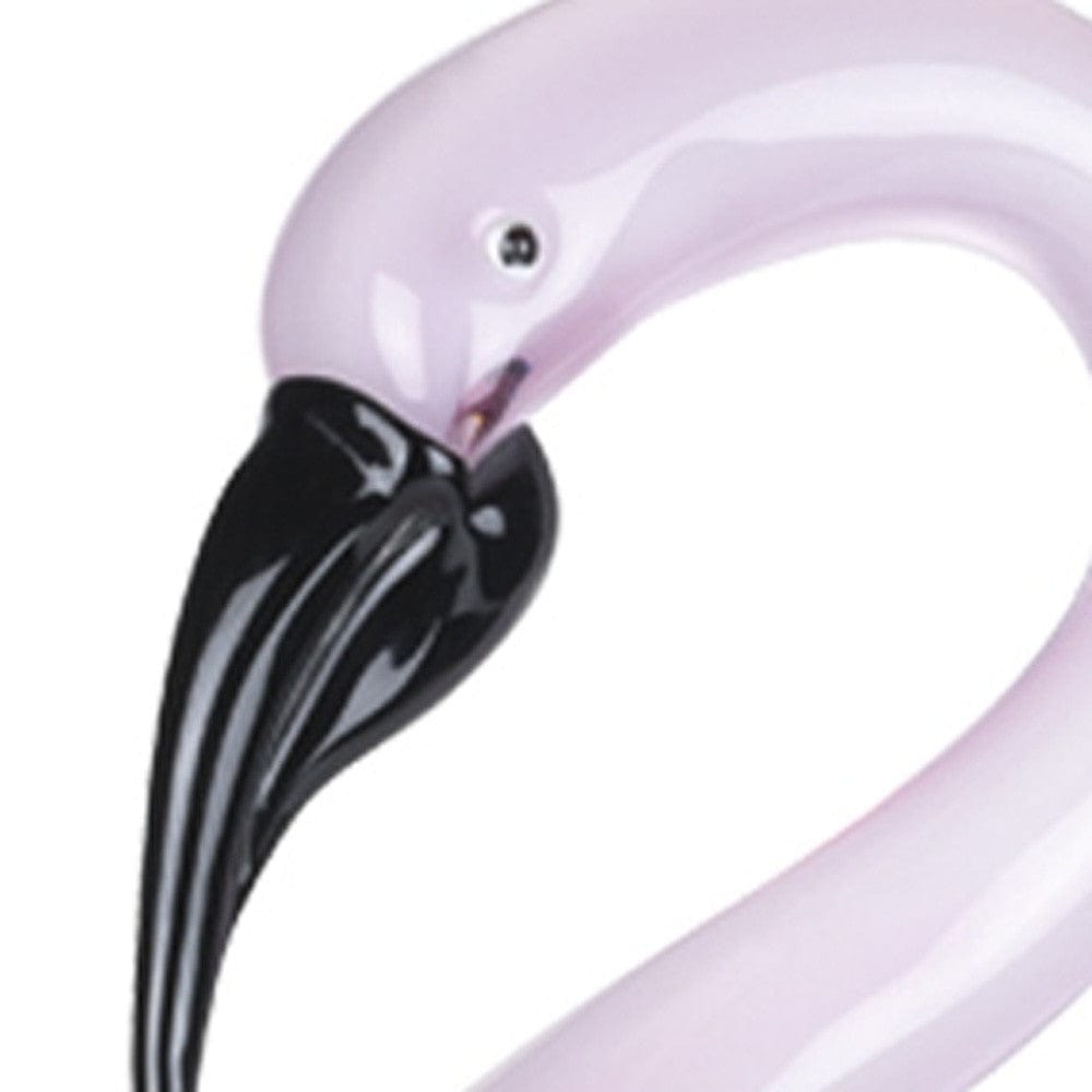 15" Pink Murano Glass Flamingo Figurine Tabletop Sculpture - Homeroots
