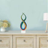 16" Clear Red Blue Yellow Murano Glass Modern Abstract Tabletop Sculpture - Homeroots