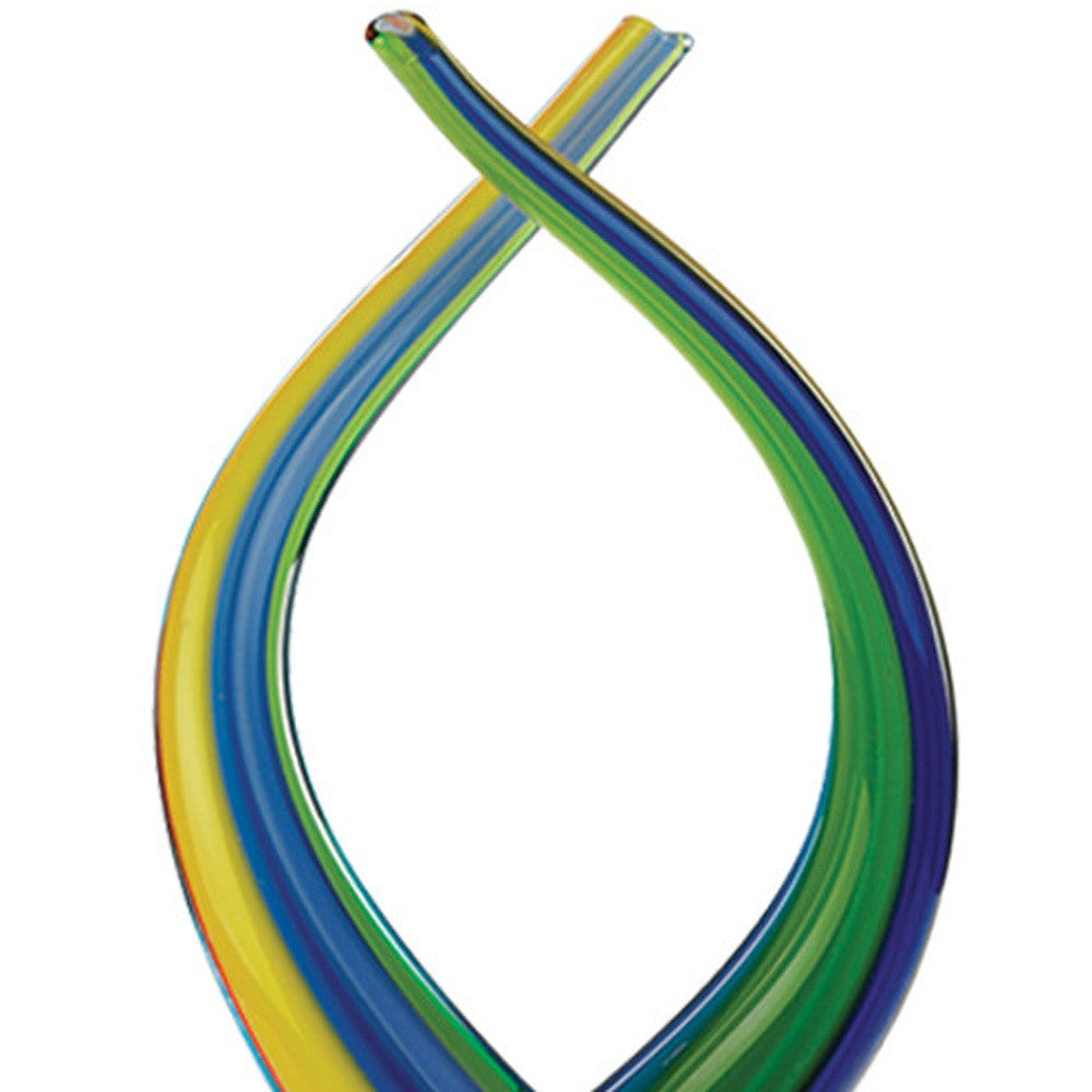 16" Clear Red Blue Yellow Murano Glass Modern Abstract Tabletop Sculpture - Homeroots