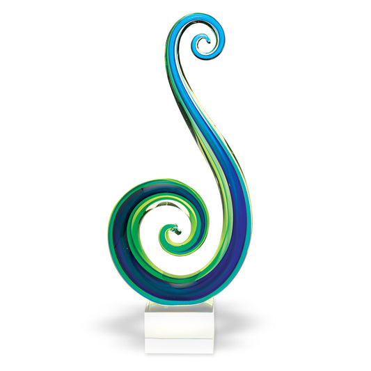 16" Blue and Green Murano Glass Modern Abstract Tabletop Sculpture - Homeroots