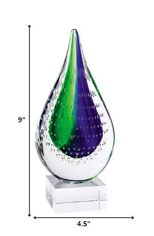9" Clear Blue and Green Murano Glass Modern Abstract Tabletop Sculpture - Homeroots - Flyclothing LLC