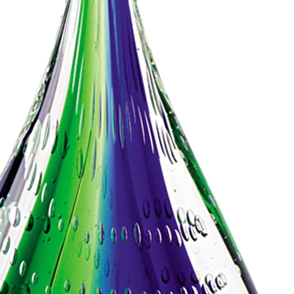 9" Clear Blue and Green Murano Glass Modern Abstract Tabletop Sculpture - Homeroots - Flyclothing LLC