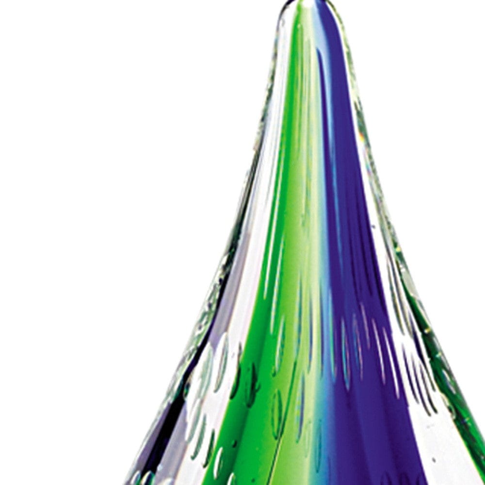 9" Clear Blue and Green Murano Glass Modern Abstract Tabletop Sculpture - Homeroots - Flyclothing LLC