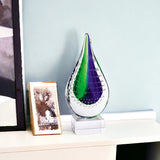 9" Clear Blue and Green Murano Glass Modern Abstract Tabletop Sculpture - Homeroots - Flyclothing LLC