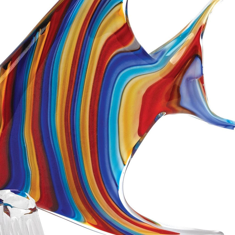 9" Blue and Red Murano Glass Fish Figurine Tabletop Sculpture - Homeroots