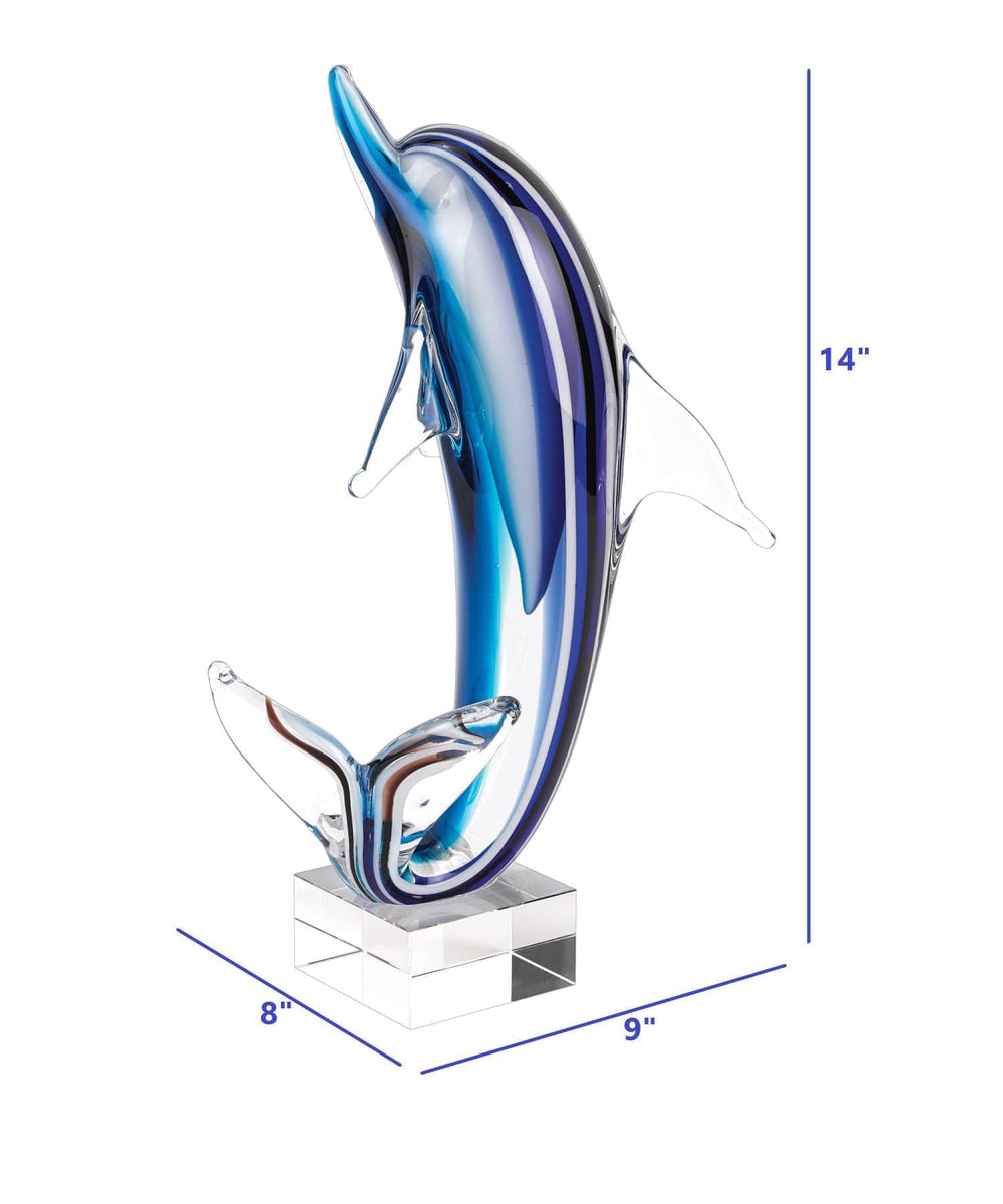 14" Blue Murano Glass Dolphin Figurine Tabletop Sculpture - Homeroots - Flyclothing LLC