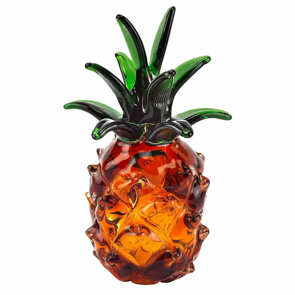9" Orange Murano Glass Pineapple Statue Tabletop Sculpture - Homeroots