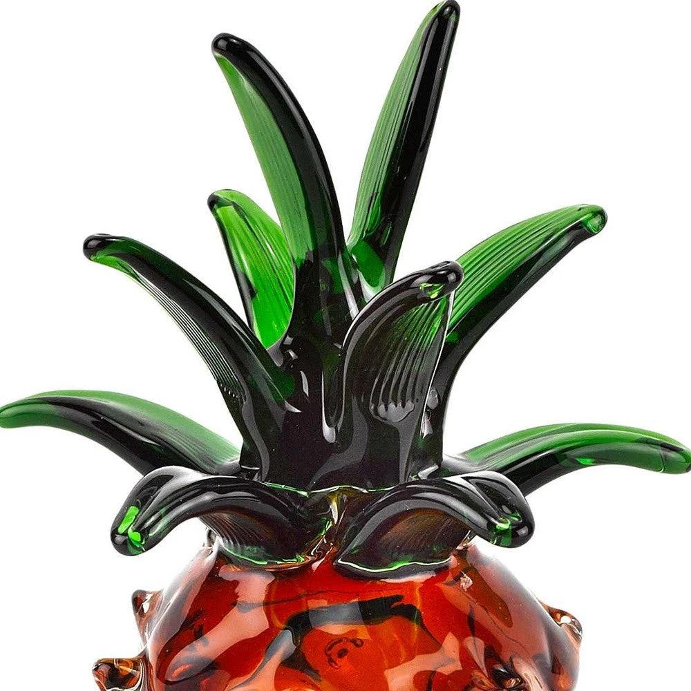 9" Orange Murano Glass Pineapple Statue Tabletop Sculpture - Homeroots