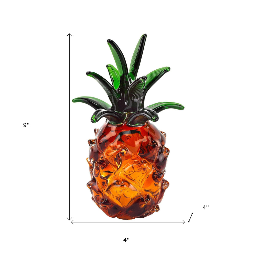 9" Orange Murano Glass Pineapple Statue Tabletop Sculpture - Homeroots