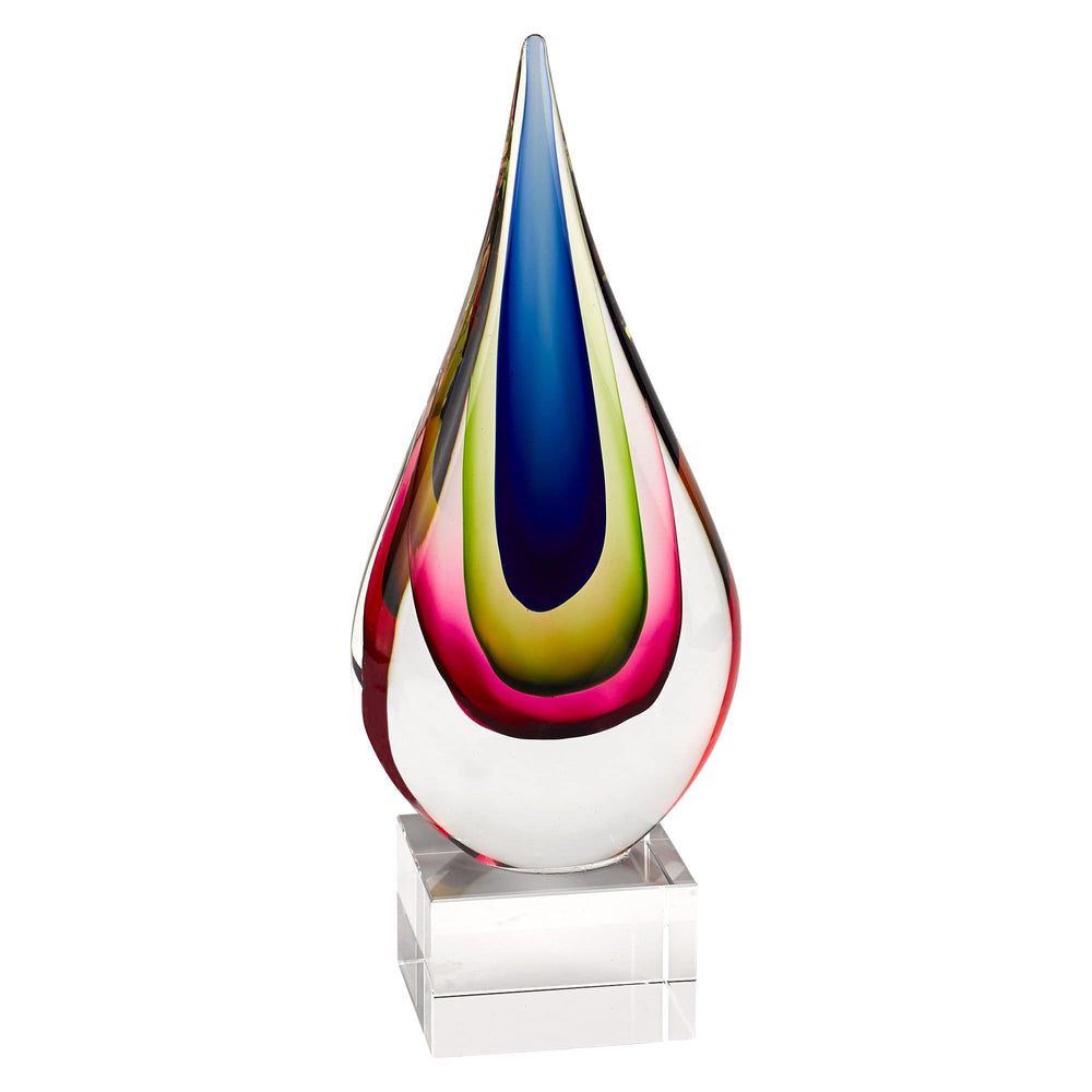 12" Clear Red Blue Yellow Murano Glass Modern Abstract Tabletop Sculpture - Homeroots - Flyclothing LLC
