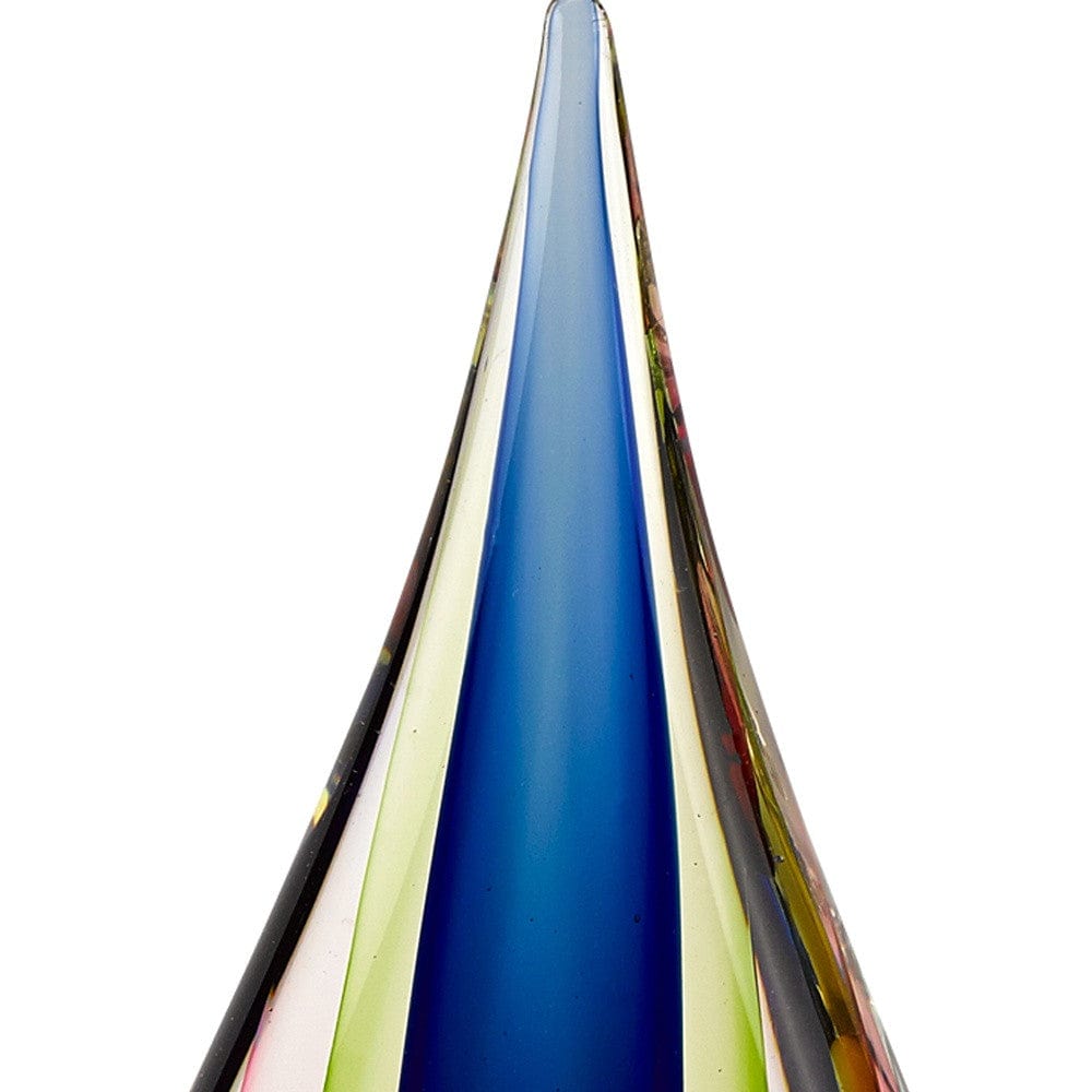 12" Clear Red Blue Yellow Murano Glass Modern Abstract Tabletop Sculpture - Homeroots - Flyclothing LLC