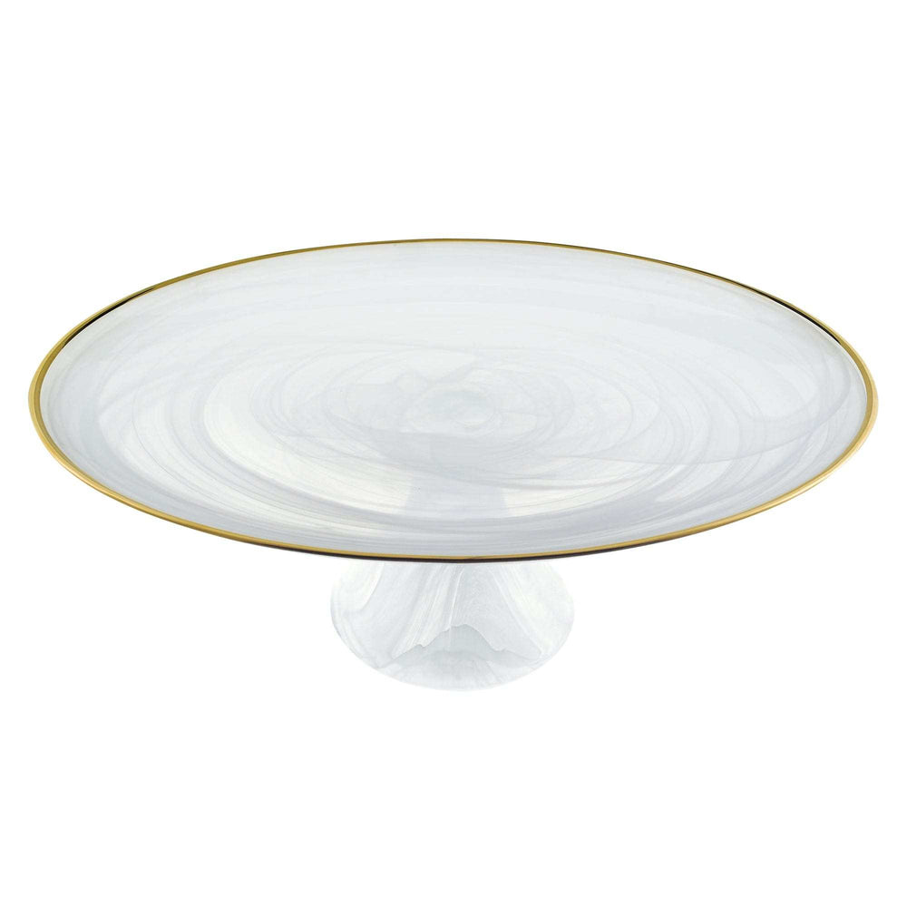 Handcrafted Optical Glass And White Gold Footed Cakestand With Gold Rim - Homeroots - Flyclothing LLC