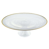 Handcrafted Optical Glass And White Gold Footed Cakestand With Gold Rim - Homeroots - Flyclothing LLC