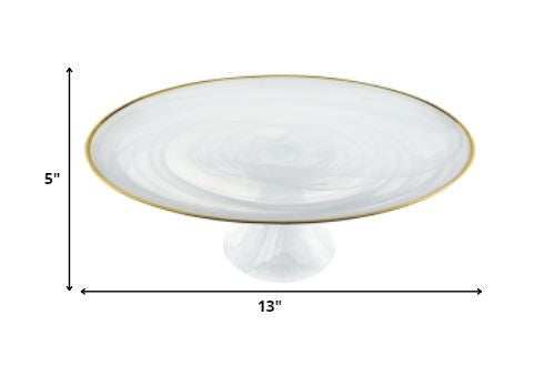 Handcrafted Optical Glass And White Gold Footed Cakestand With Gold Rim - Homeroots - Flyclothing LLC