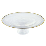 Handcrafted Optical Glass And White Gold Footed Cakestand With Gold Rim - Homeroots - Flyclothing LLC