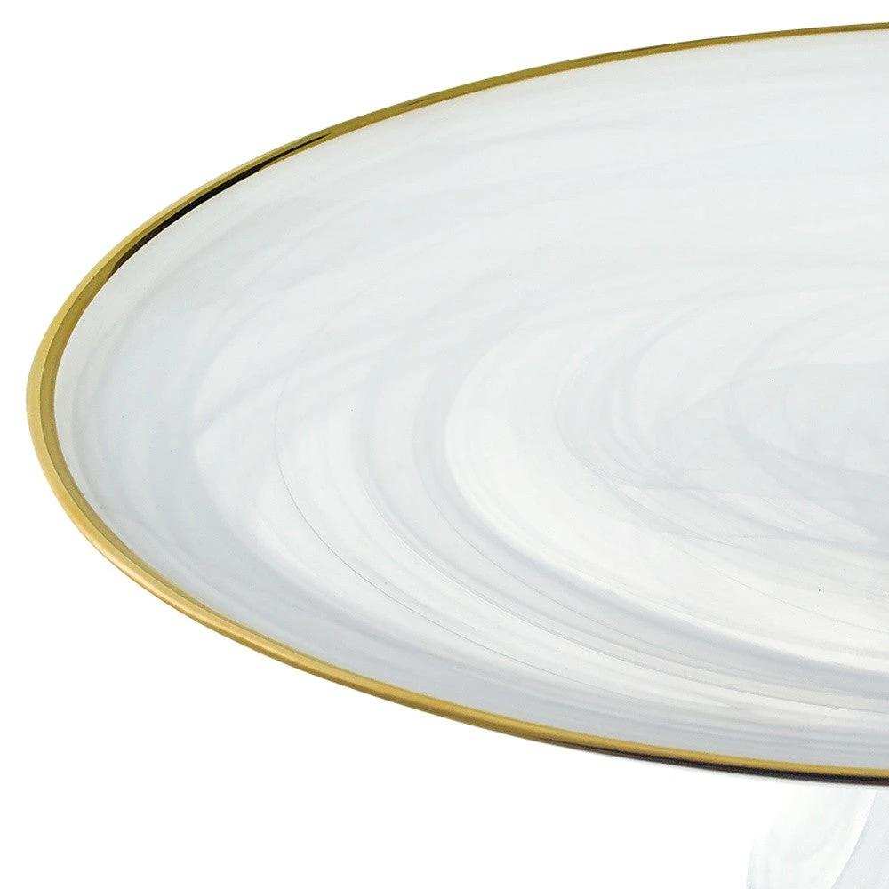 Handcrafted Optical Glass And White Gold Footed Cakestand With Gold Rim - Homeroots - Flyclothing LLC