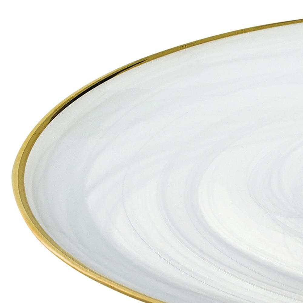 Handcrafted Optical Glass And White Gold Footed Cakestand With Gold Rim - Homeroots - Flyclothing LLC