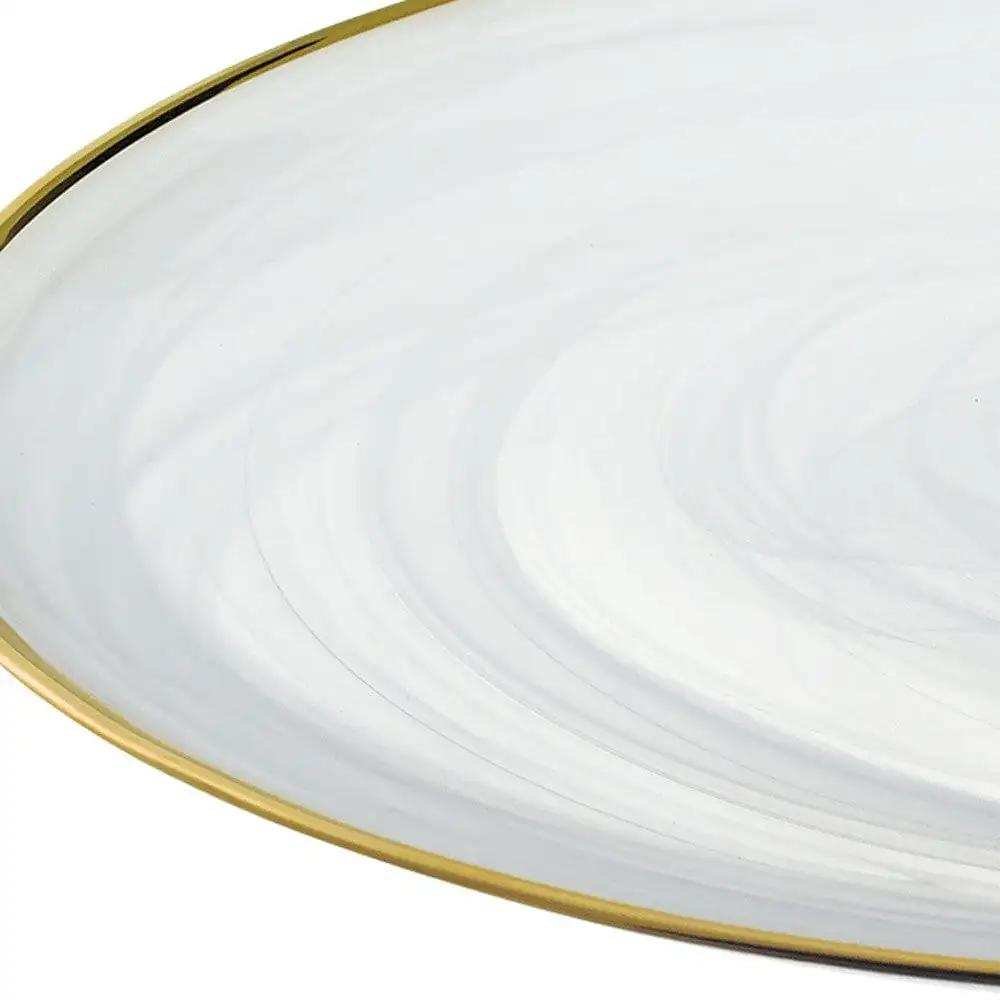 Handcrafted Optical Glass And White Gold Footed Cakestand With Gold Rim - Homeroots - Flyclothing LLC