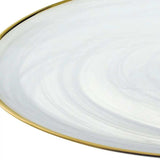 Handcrafted Optical Glass And White Gold Footed Cakestand With Gold Rim - Homeroots - Flyclothing LLC