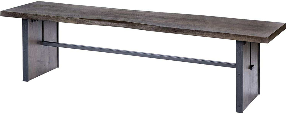 Rectangular Indian Mango Woodbrown Tone Finish W Metal Cladding On The Base Dining Bench - Homeroots - Flyclothing LLC