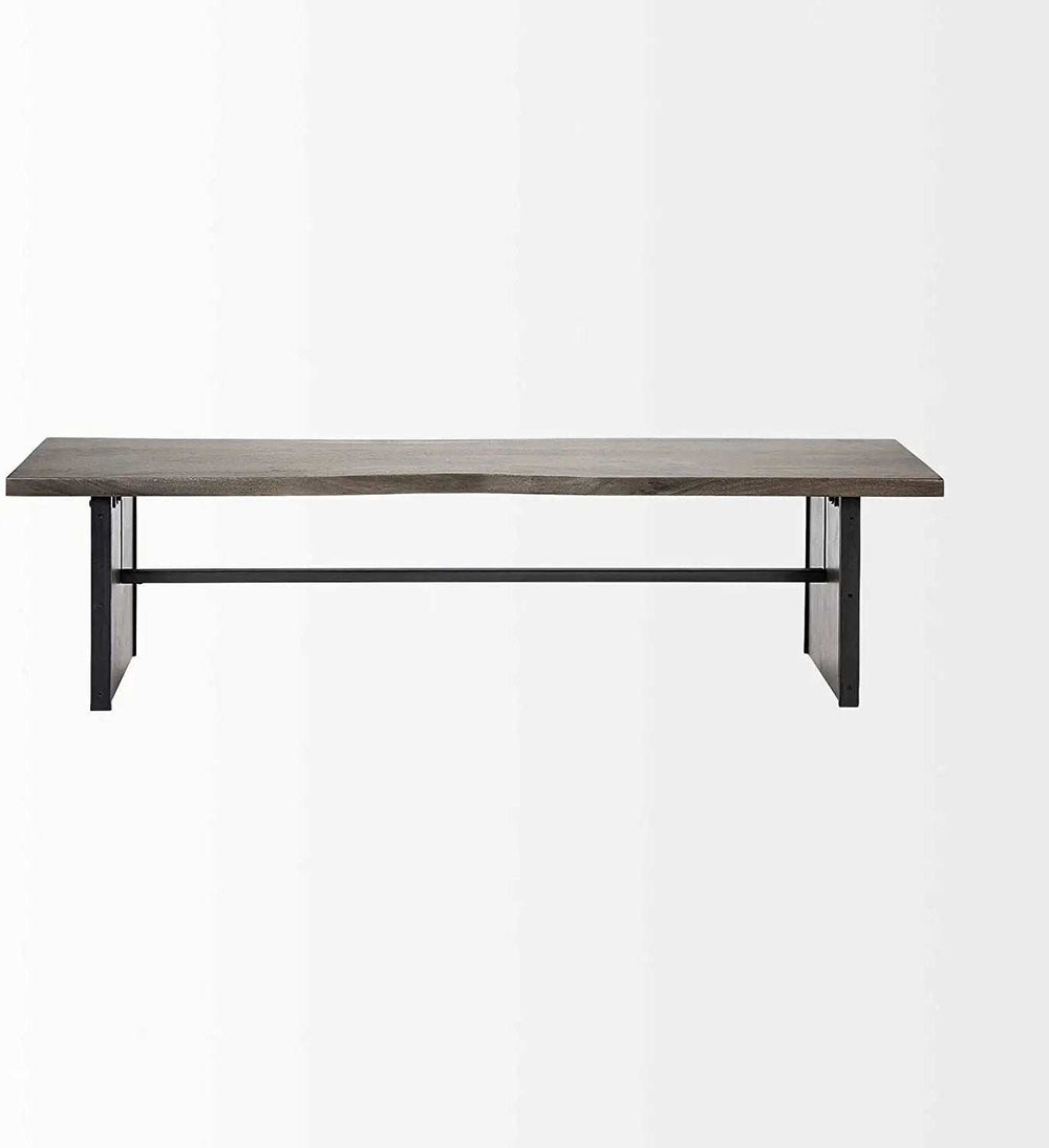 Rectangular Indian Mango Woodbrown Tone Finish W Metal Cladding On The Base Dining Bench - Homeroots - Flyclothing LLC