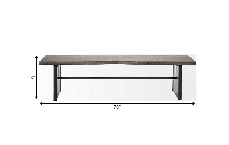 Rectangular Indian Mango Woodbrown Tone Finish W Metal Cladding On The Base Dining Bench - Homeroots - Flyclothing LLC