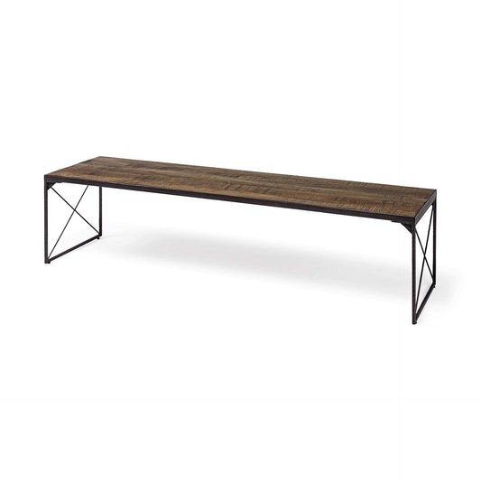 Rectangular Mango Woodmedium Brown Top And Black Iron Base Accent Bench - Homeroots - Flyclothing LLC