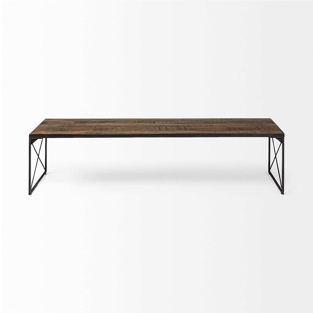 Rectangular Mango Woodmedium Brown Top And Black Iron Base Accent Bench - Homeroots - Flyclothing LLC