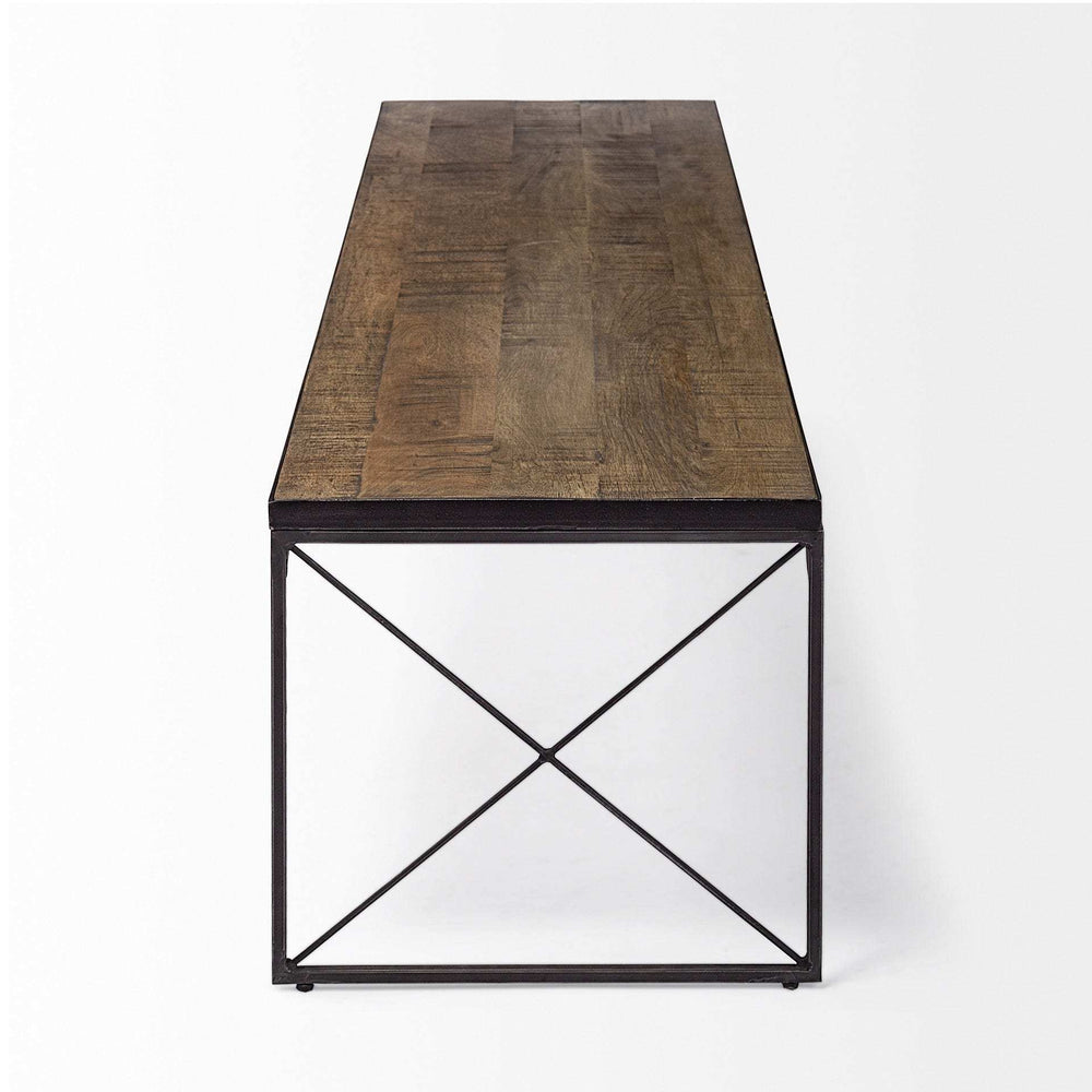 Rectangular Mango Woodmedium Brown Top And Black Iron Base Accent Bench - Homeroots - Flyclothing LLC