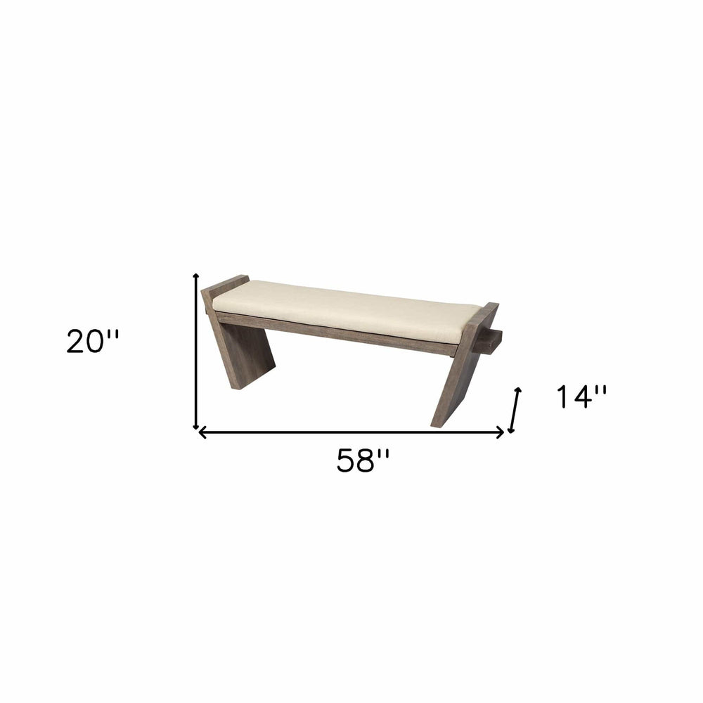 14" Cream and Brown Upholstered Linen Blend Bench - Homeroots