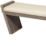 14" Cream and Brown Upholstered Linen Blend Bench - Homeroots