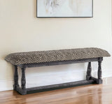 56" Black and White and Gray Upholstered Cotton Blend Trellis Bench - Homeroots