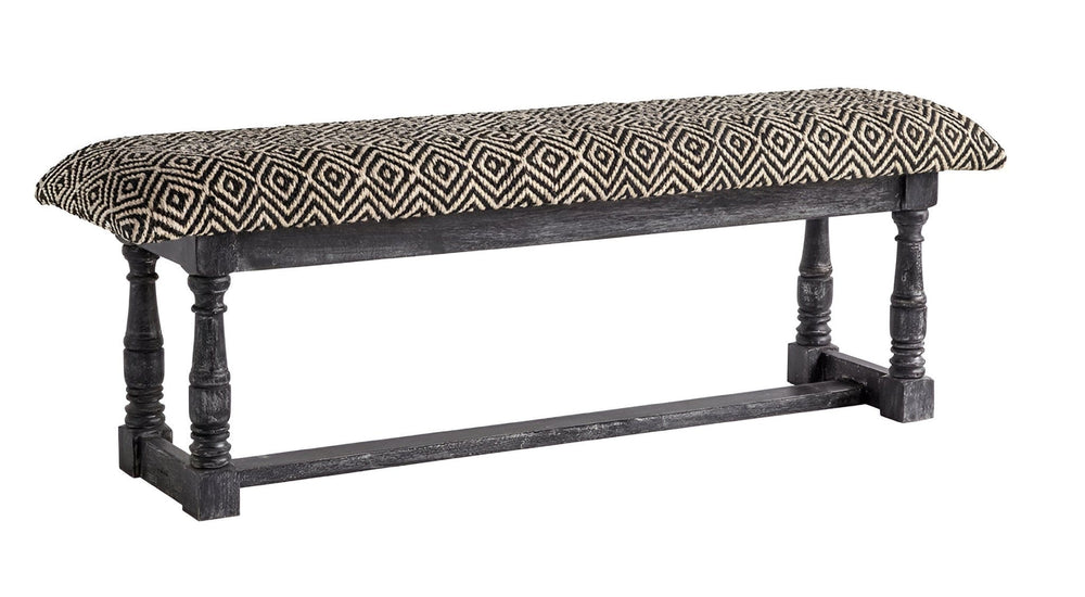 56" Black and White and Gray Upholstered Cotton Blend Trellis Bench - Homeroots