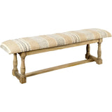 59" Beige Orange and Brown Geometric Upholstered Jute Accent Bench - Homeroots