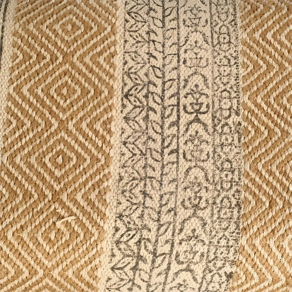 59" Beige Orange and Brown Geometric Upholstered Jute Accent Bench - Homeroots