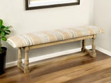 59" Beige Orange and Brown Geometric Upholstered Jute Accent Bench - Homeroots