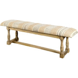 59" Beige Orange and Brown Geometric Upholstered Jute Accent Bench - Homeroots