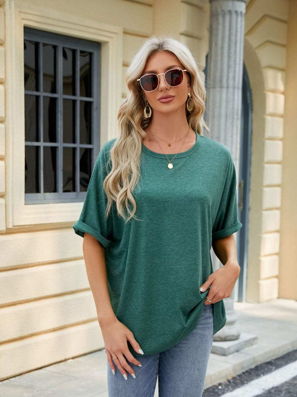 Florira Round Neck Half Sleeve T-Shirt - Trendsi - Flyclothing LLC