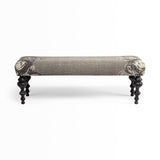 55" Gray and Black Upholstered Cotton Blend Floral Distressed Bench - Homeroots