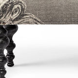 55" Gray and Black Upholstered Cotton Blend Floral Distressed Bench - Homeroots