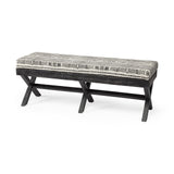 16" Gray and White and Black Upholstered Cotton Blend Bench - Homeroots