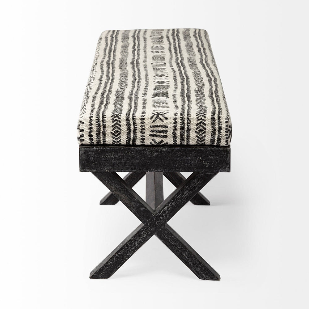 16" Gray and White and Black Upholstered Cotton Blend Bench - Homeroots