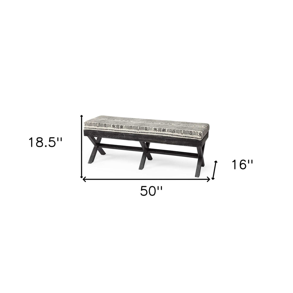 16" Gray and White and Black Upholstered Cotton Blend Bench - Homeroots