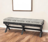 16" Gray and White and Black Upholstered Cotton Blend Bench - Homeroots