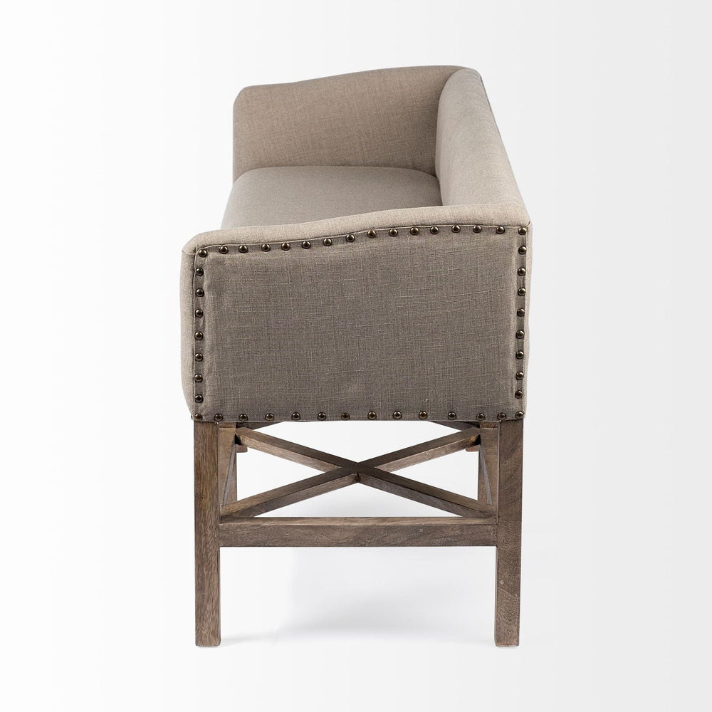 19" Beige and Brown Upholstered Cotton Blend Bench - Homeroots