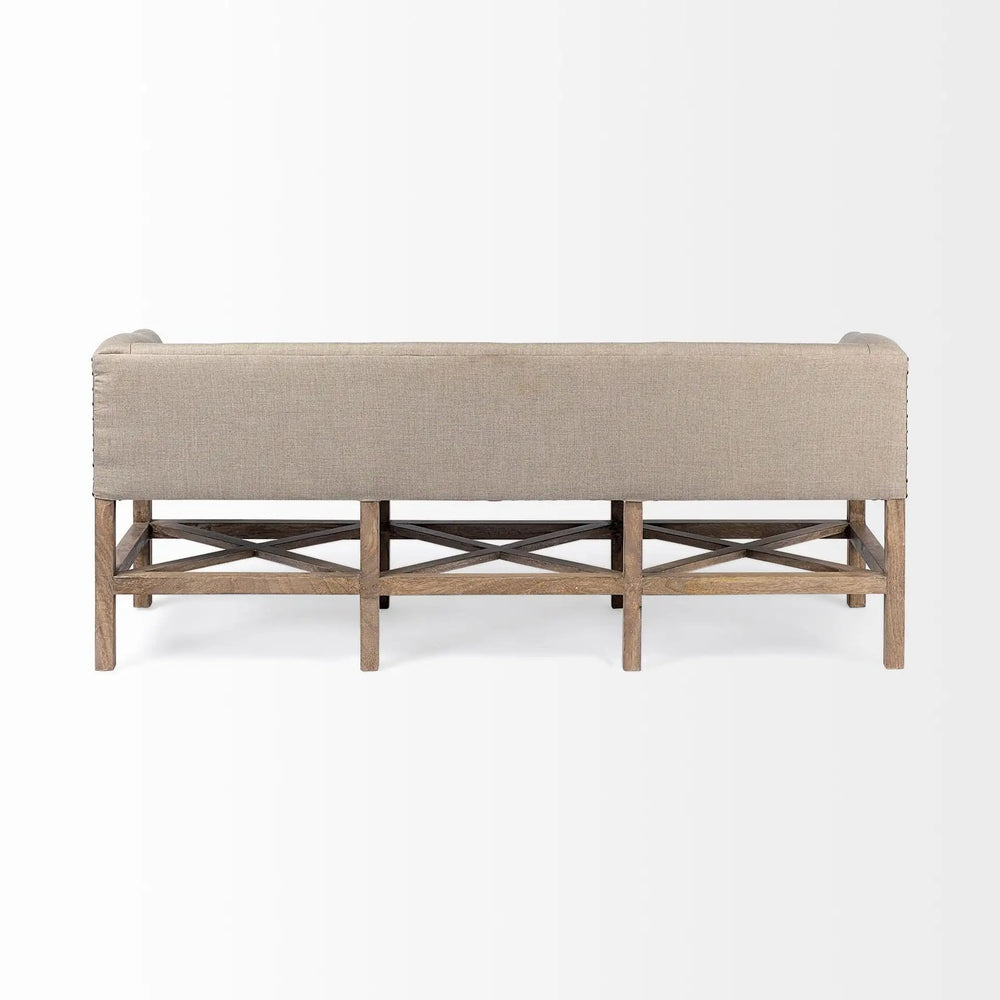 19" Beige and Brown Upholstered Cotton Blend Bench - Homeroots