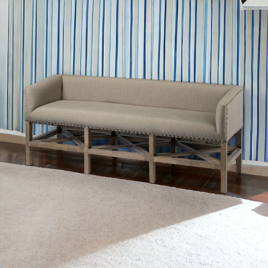 19" Beige and Brown Upholstered Cotton Blend Bench - Homeroots