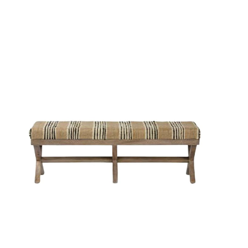 16" Beige And Brown Upholstered Cotton Blend Bench - Homeroots