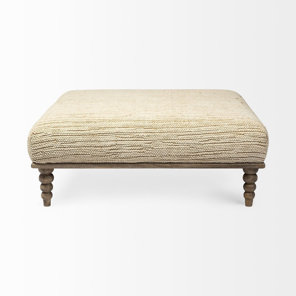42" Cream And Brown Upholstered Cotton Blend Bench - Homeroots